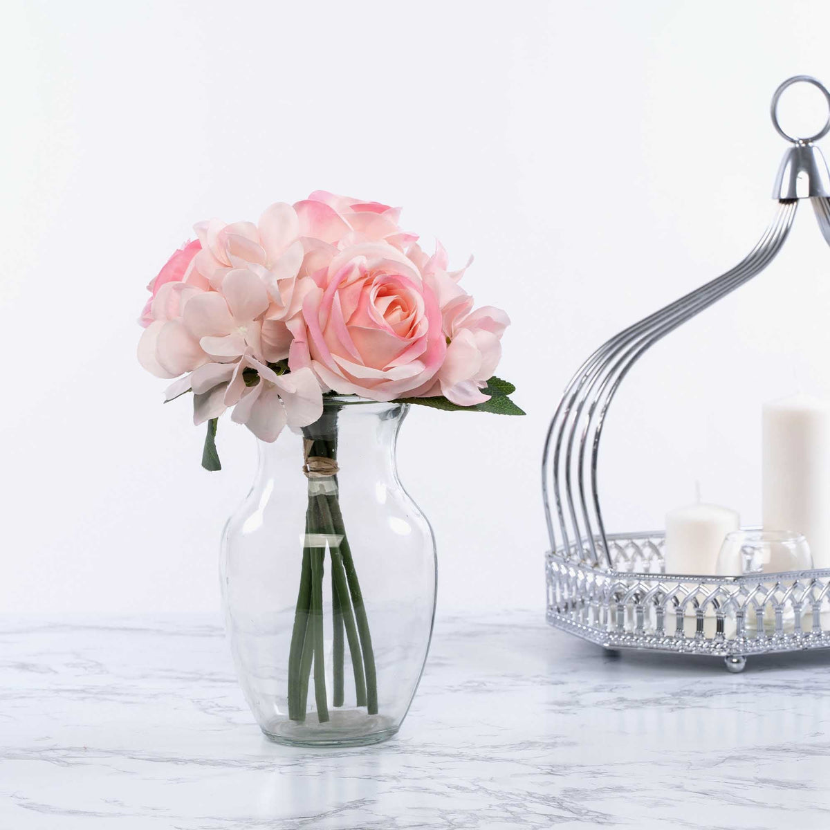 Artificial Hydrangea and Rose Nosegay - Pink