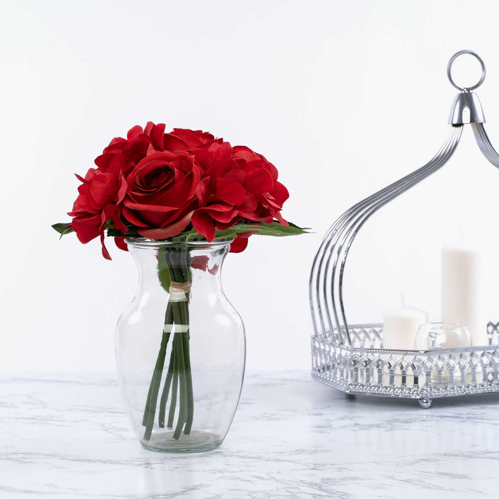Artificial Hydrangea and Rose Nosegay - Red