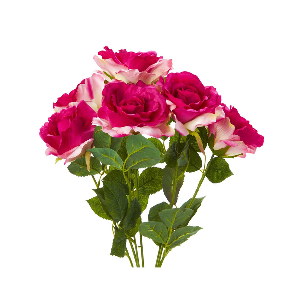Artificial Full Bloom Rose Bouquet-Fuchsia