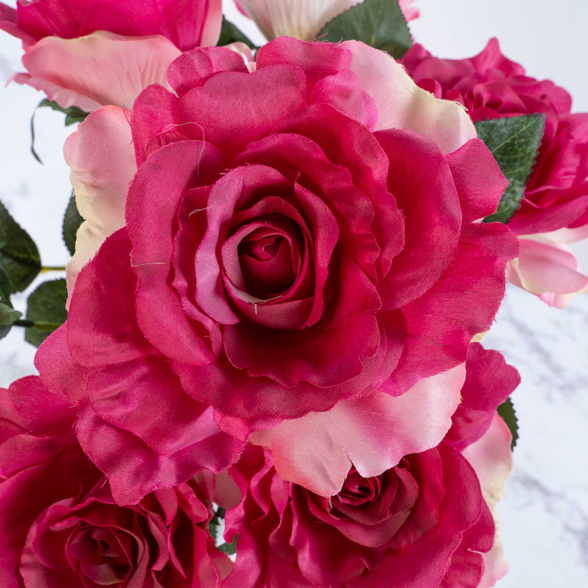 Artificial Full Bloom Rose Bouquet-Fuchsia