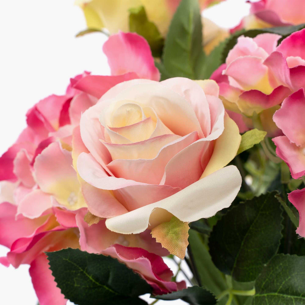 Faux Hydrangea and Rose Bouquet-Ivory/Pink