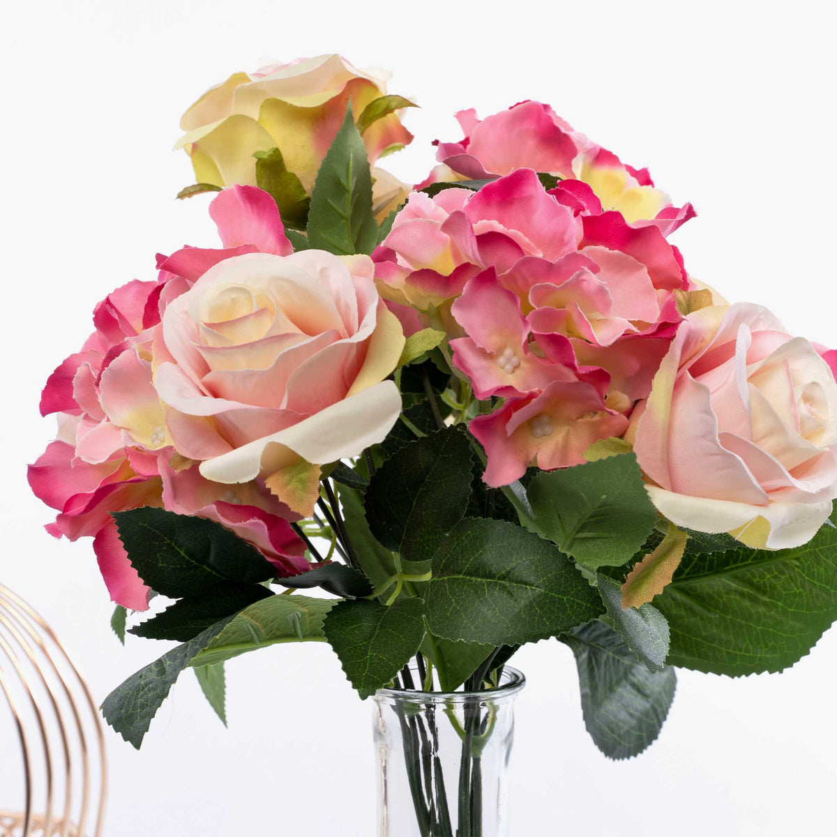 Faux Hydrangea and Rose Bouquet-Ivory/Pink