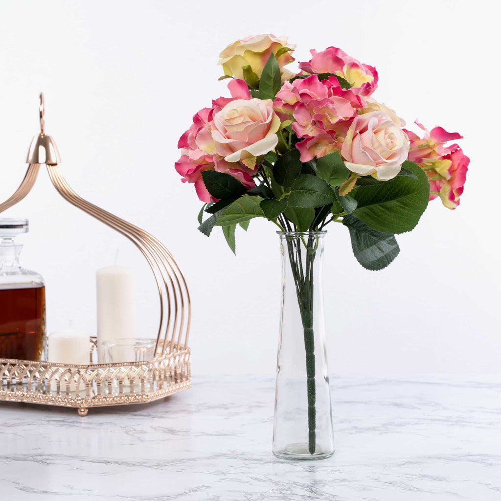 Faux Hydrangea and Rose Bouquet-Ivory/Pink