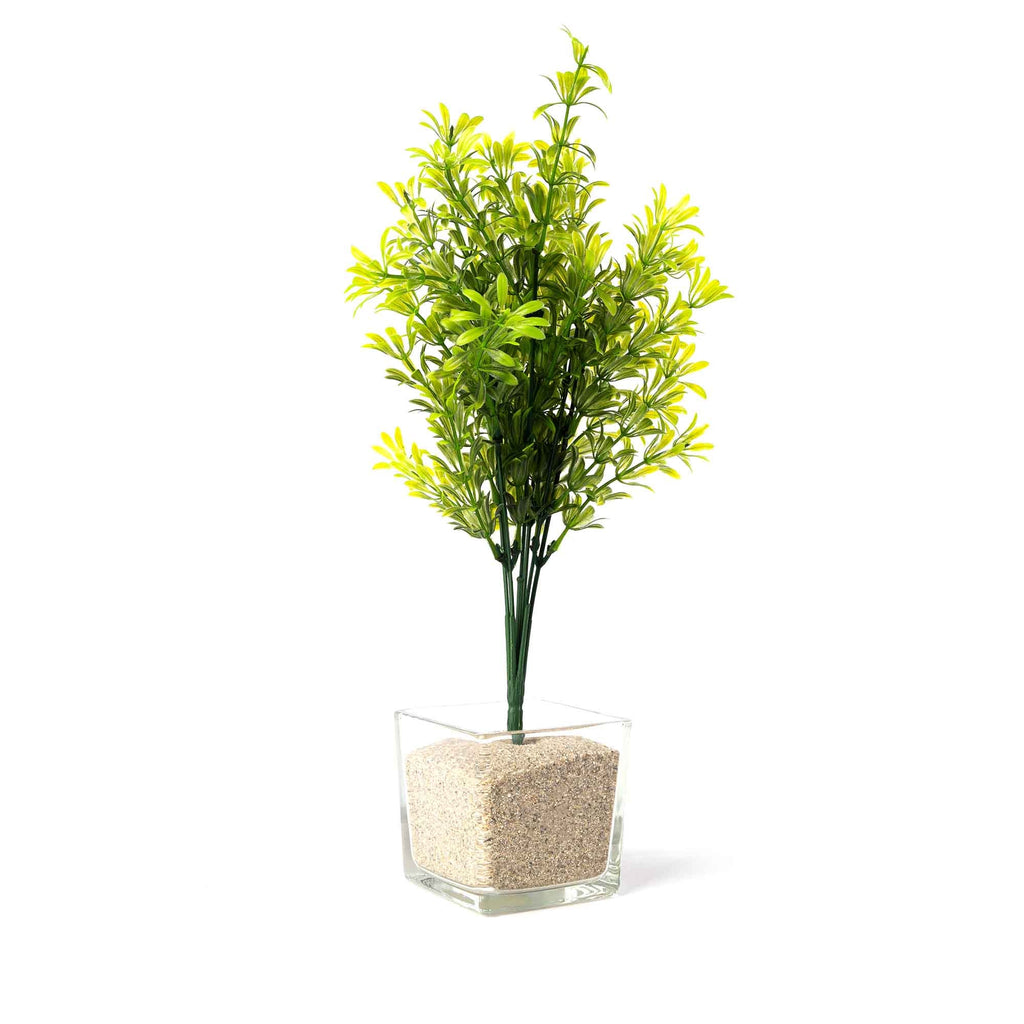 Yellow Faux Boxwood Spray 14"