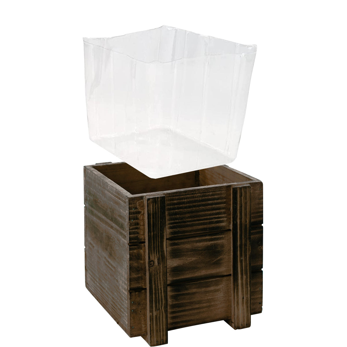 Rustic Planter Box with Plastic Liner - 6" x 6"