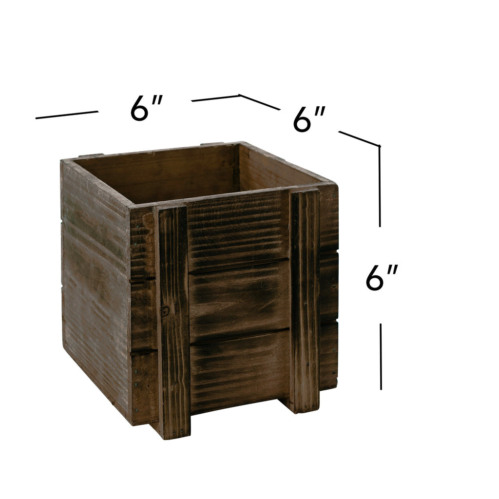 Rustic Planter Box with Plastic Liner - 6" x 6"