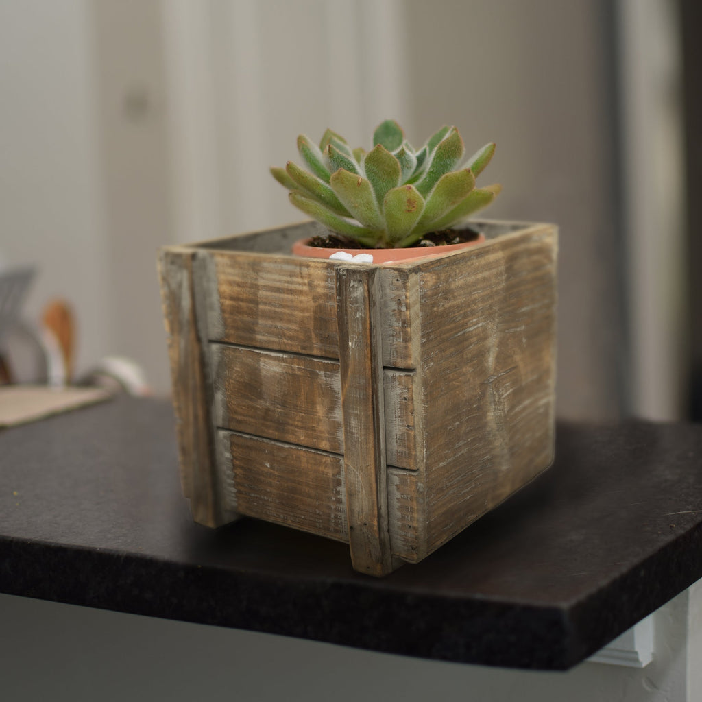 Rustic Planter Box with Plastic Liner - 6" x 6"