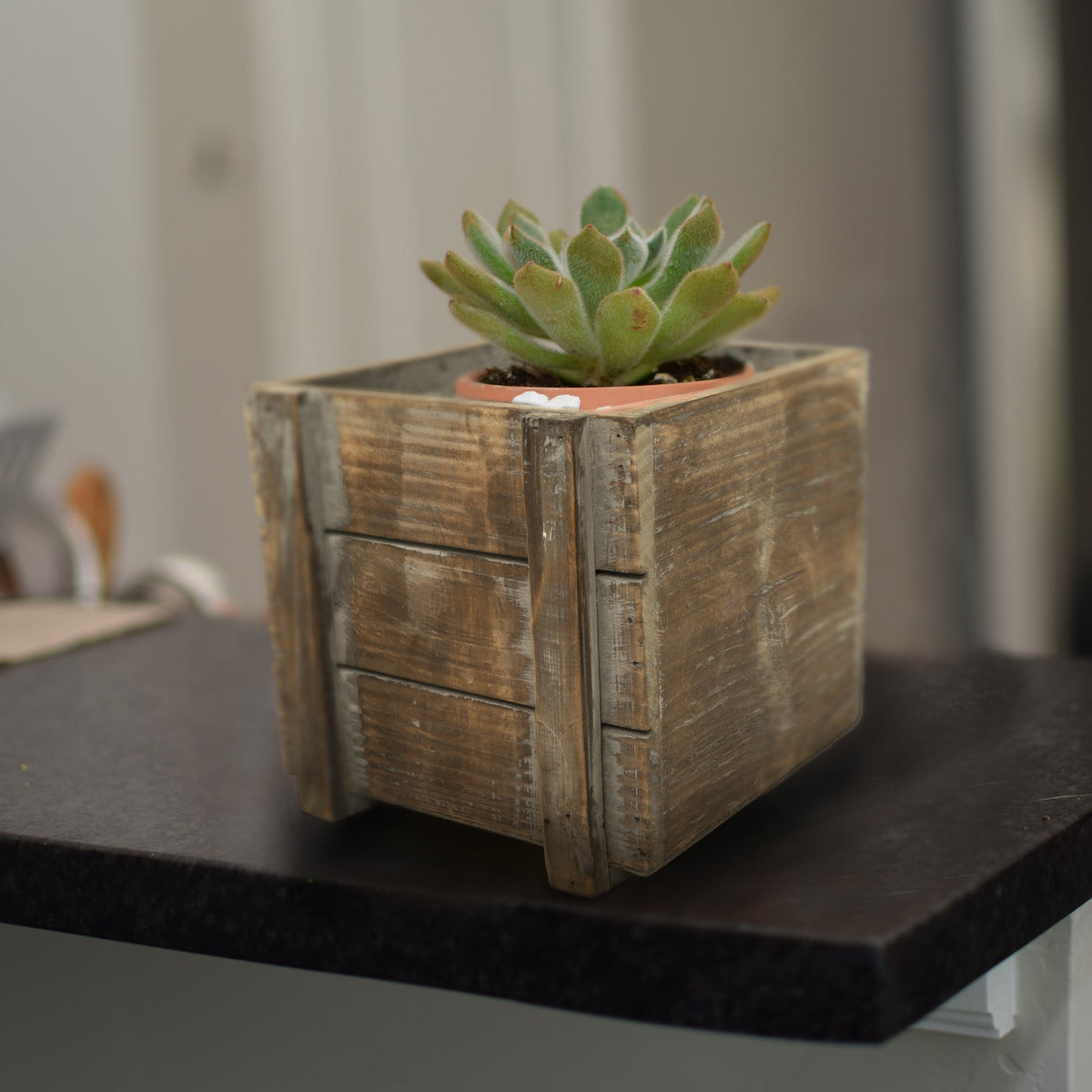 Rustic Planter Box with Plastic Liner - 6" x 6"