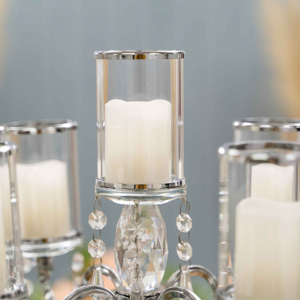 Crystal Candelabra 5 arm with Glass Cylinders 19.5" - Silver