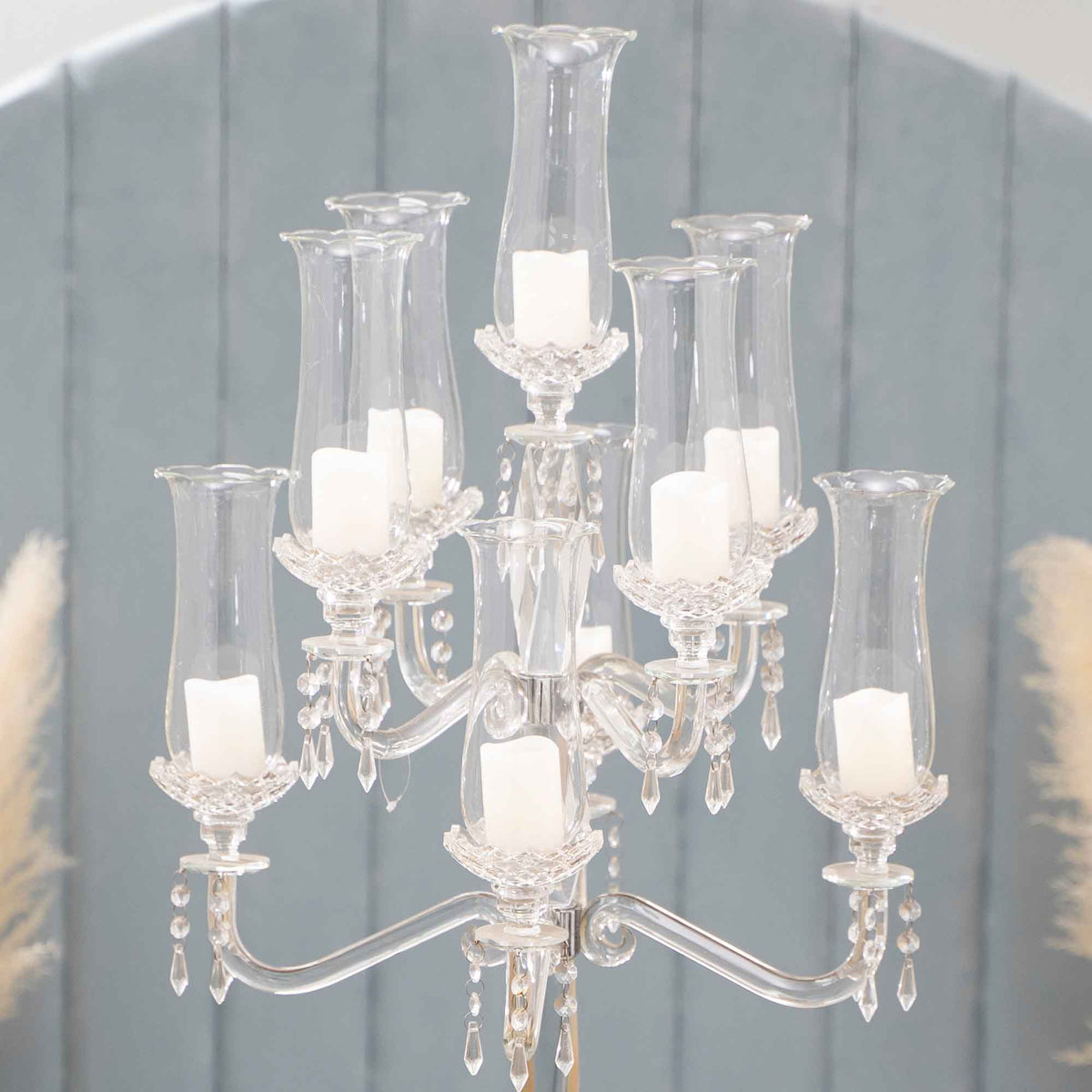 Crystal Candelabra 9 arm Glass Hurricane Globes 49"