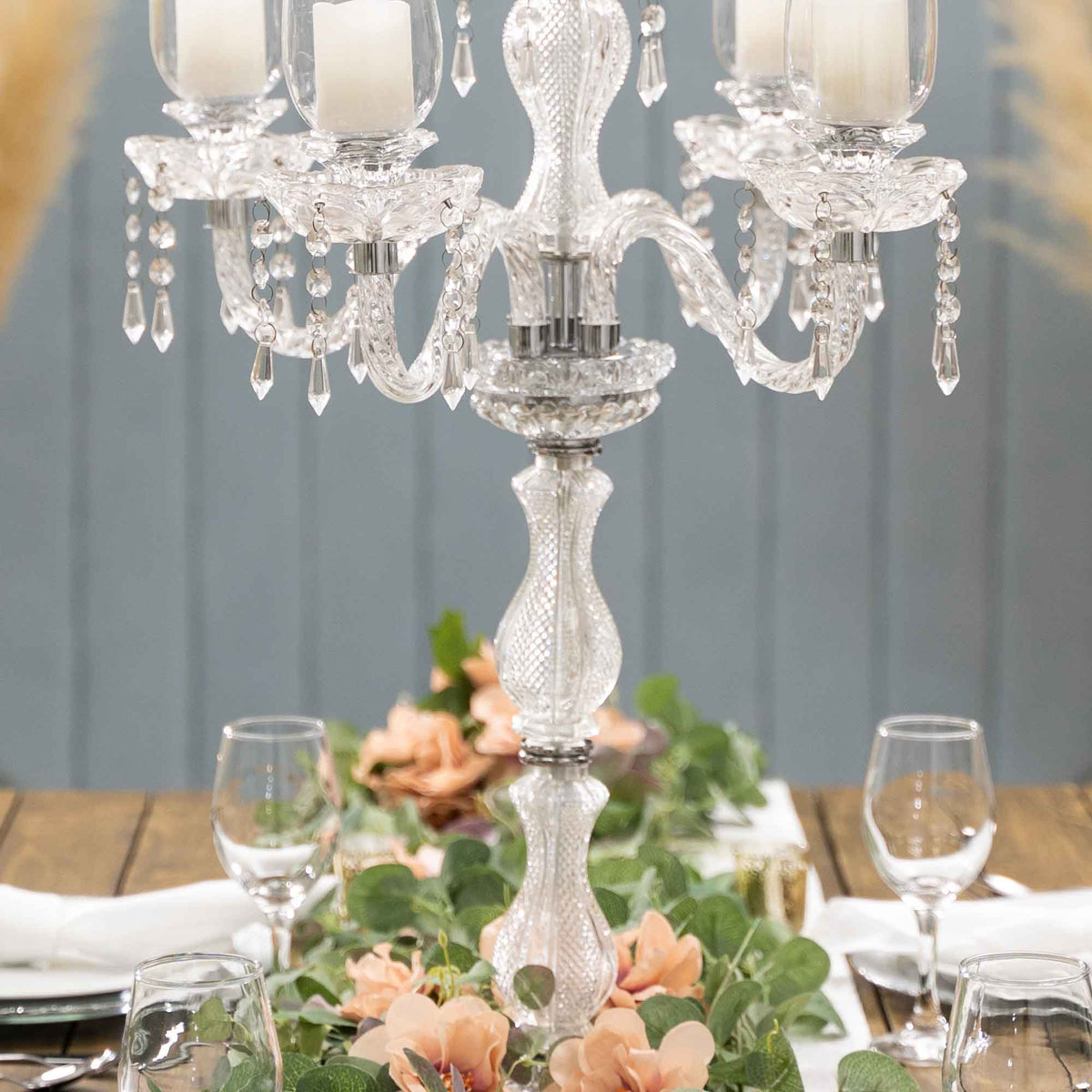 Crystal Candelabra 5 arm Glass Hurricane Globes 44.5"