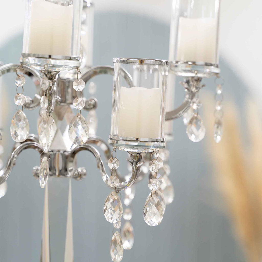 Crystal Candelabra 8 arm with Glass Cylinders  38" -  Silver