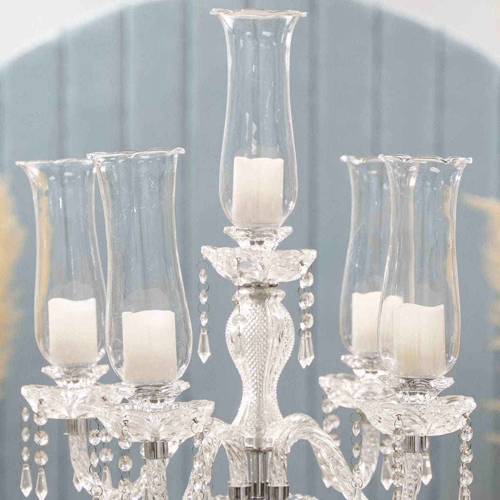 Crystal Candelabra 5 arm Glass Hurricane Globes 44.5"
