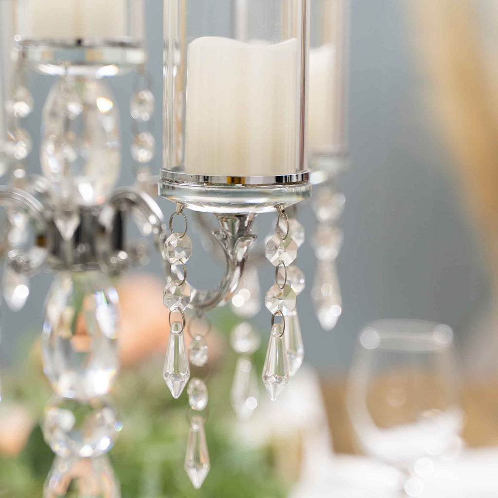 Crystal Candelabra 5 arm with Glass Cylinders 19.5" - Silver