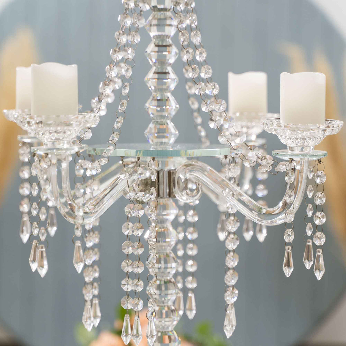 Crystal Candelabra with Large Flower Bowl 30.5"