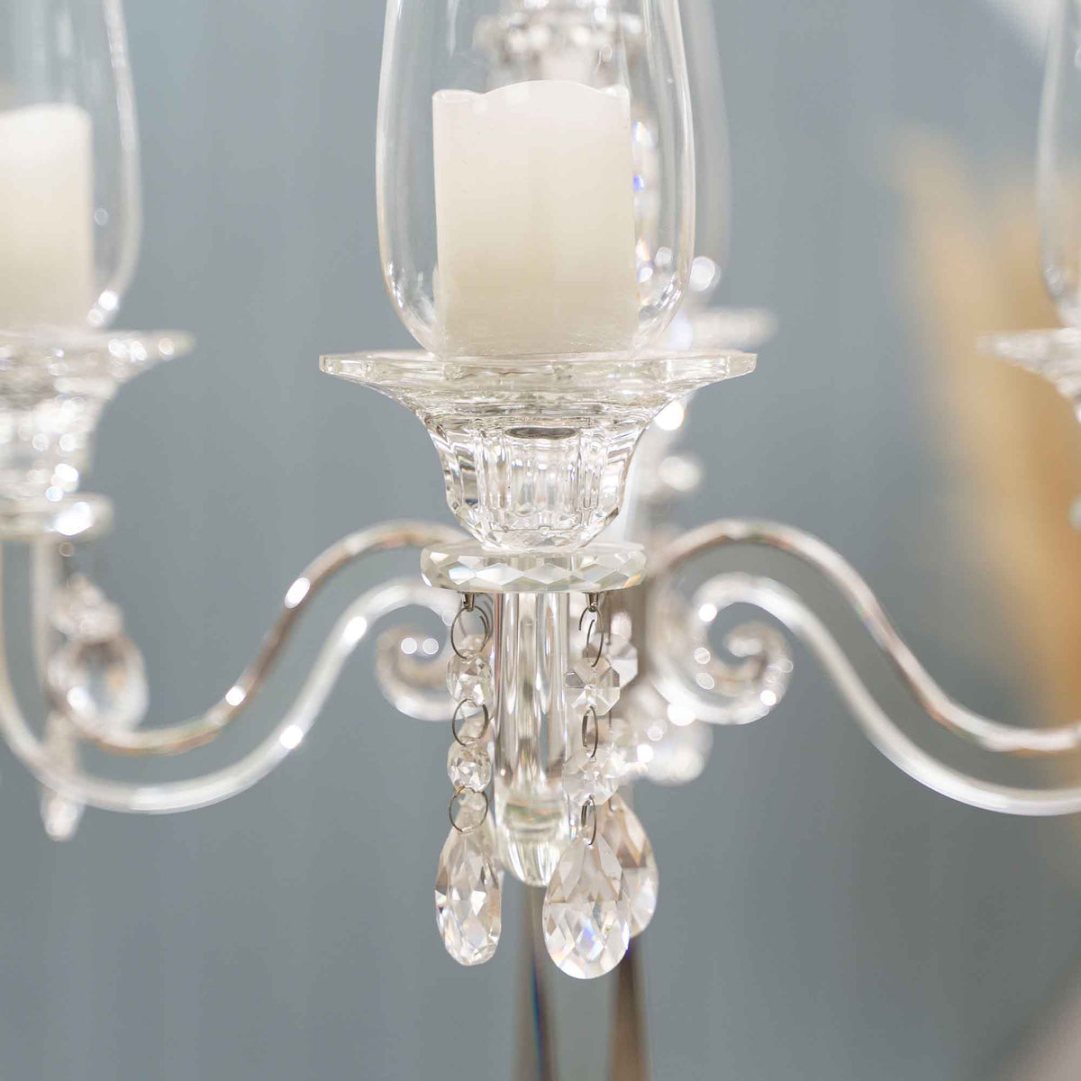 Crystal Candelabra 5 Arm Glass Hurricane Globes 40"