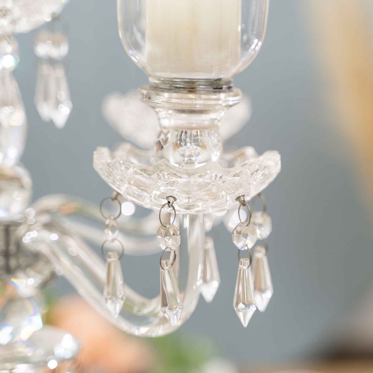 Crystal 5 Arm Candelabra with Glass Hurricane Globes 31"