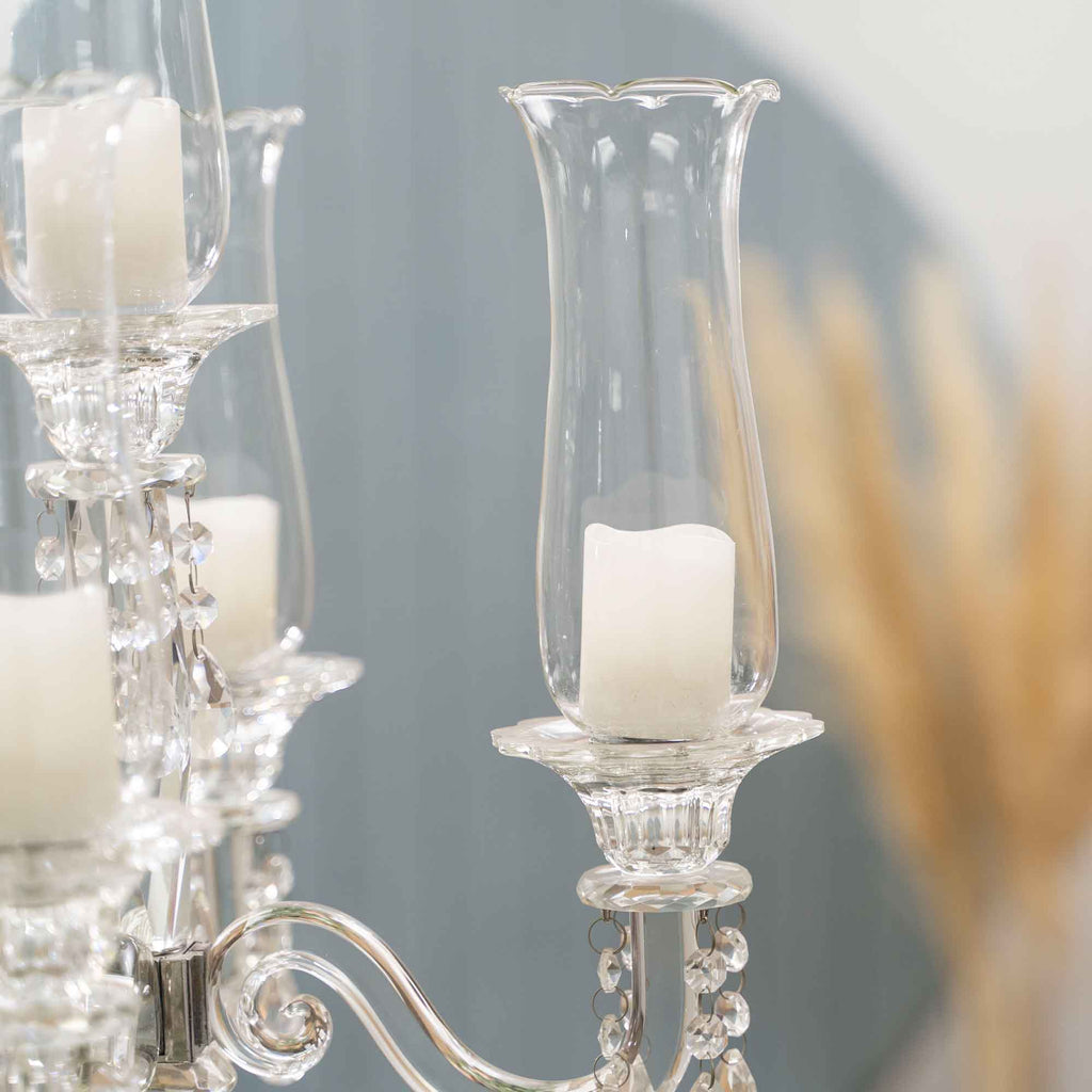Crystal Candelabra 5 Arm Glass Hurricane Globes 40"