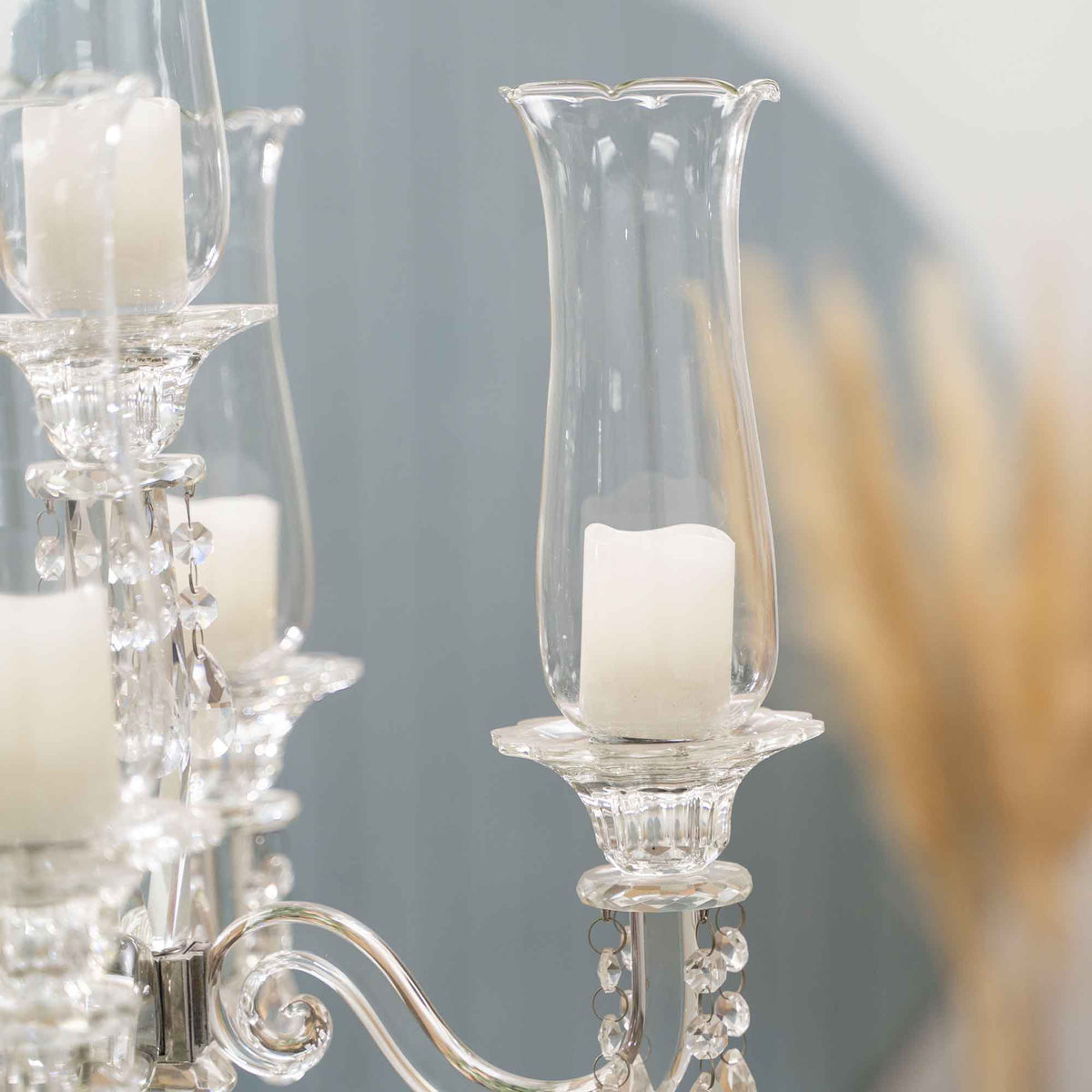 Crystal Candelabra 5 Arm Glass Hurricane Globes 40"