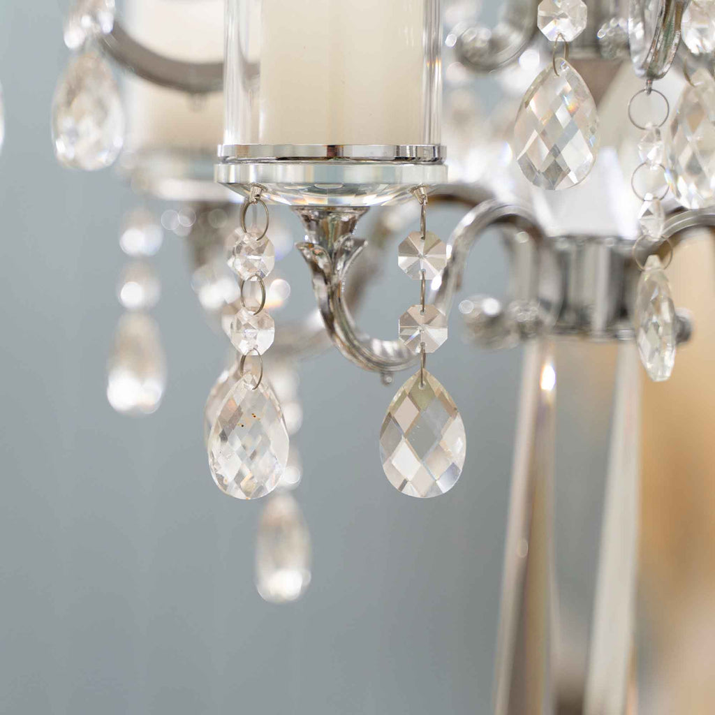 Crystal Candelabra 8 arm with Glass Cylinders  38" -  Silver
