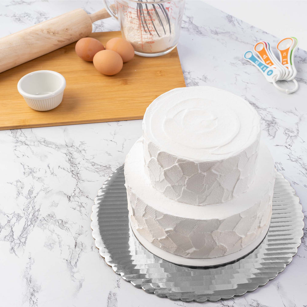 Round Scalloped Cake Board 8" - Set of 6 - Silver
