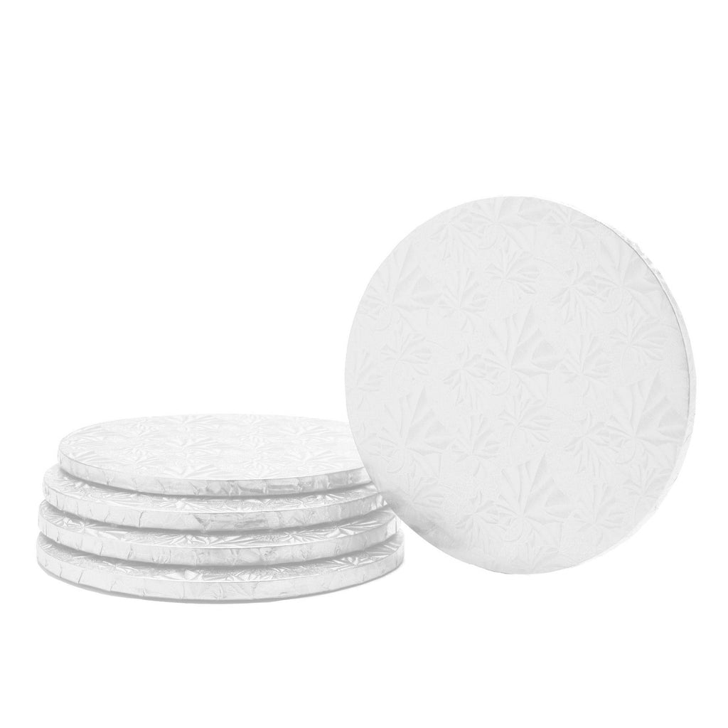 Filigree Round Cake Drum 8" - Set of 5-White