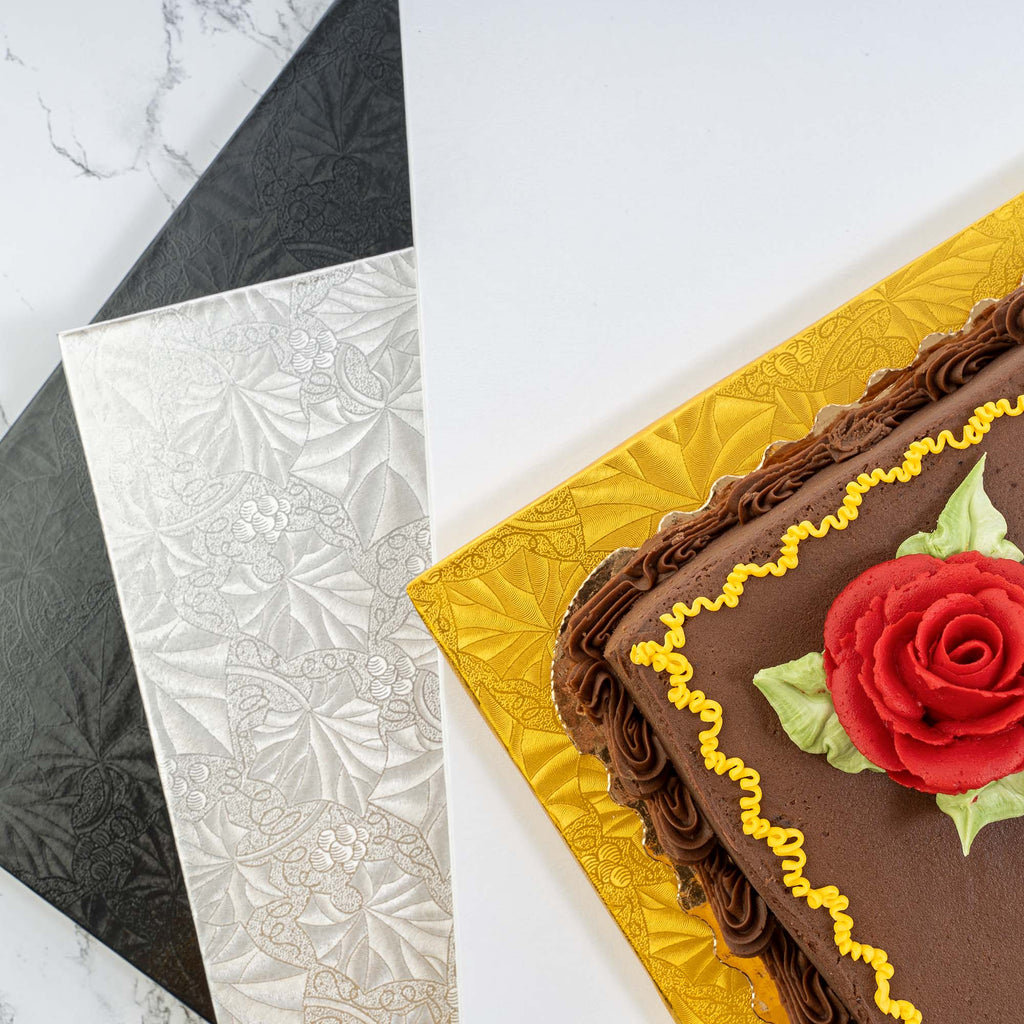 Filigree Square Cake Board 16" - Set of 5-Silver