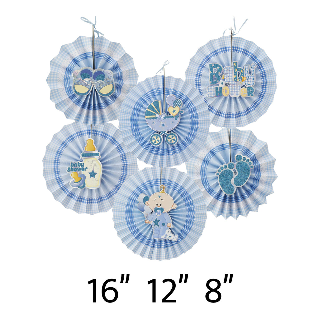 Baby Shower Paper Fan Decoration Set of 6 - Blue
