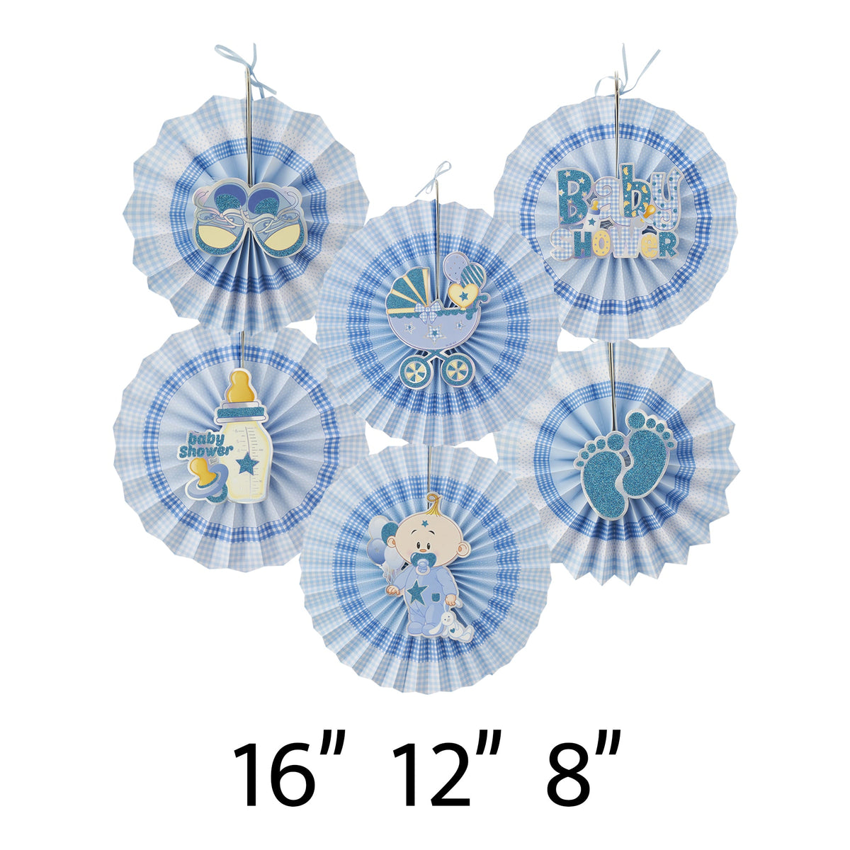 Baby Shower Paper Fan Decoration Set of 6 - Blue