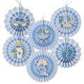 Baby Shower Paper Fan Decoration Set of 6 - Blue