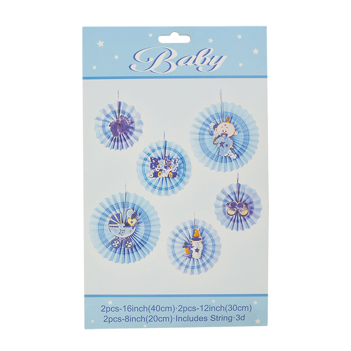 Baby Shower Paper Fan Decoration Set of 6 - Blue