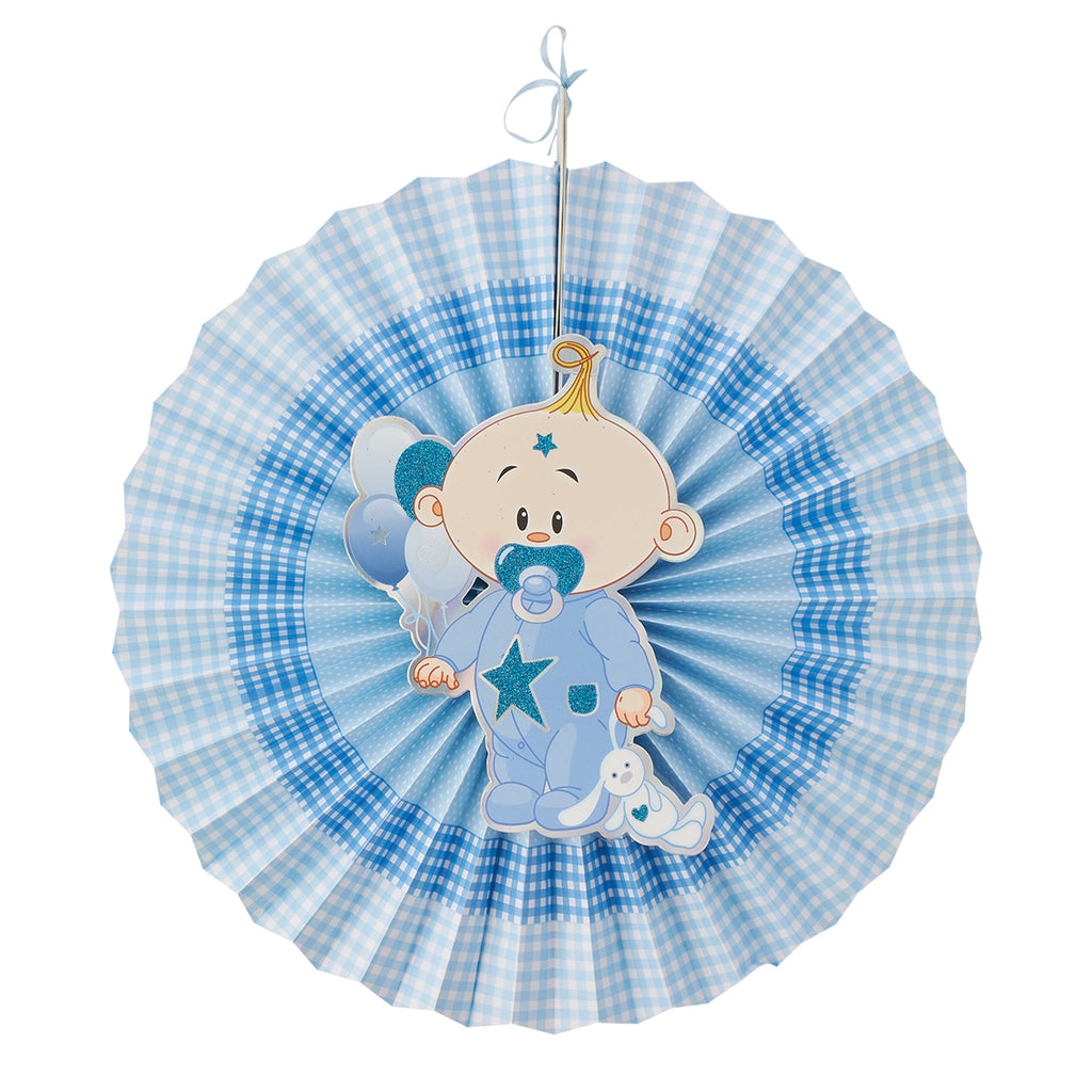 Baby Shower Paper Fan Decoration Set of 6 - Blue