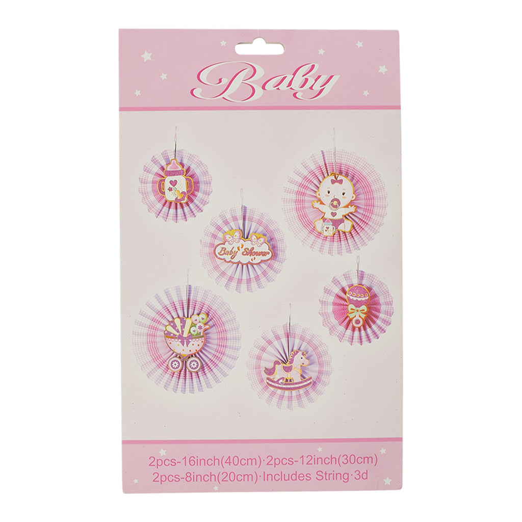 Baby Shower Paper Fan Decoration Set of 6 - Pink