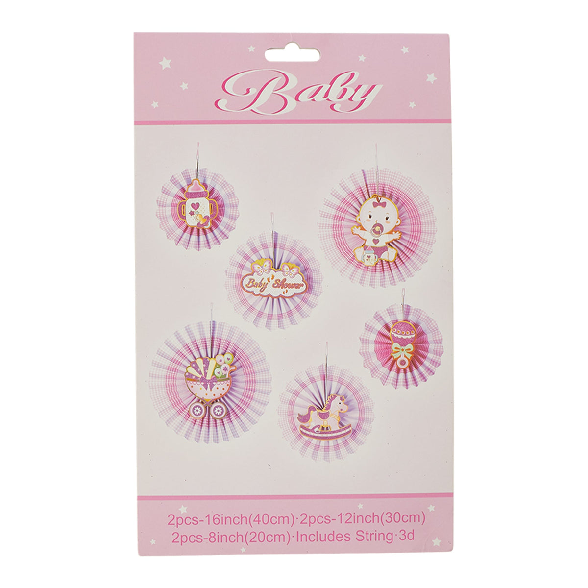 Baby Shower Paper Fan Decoration Set of 6 - Pink