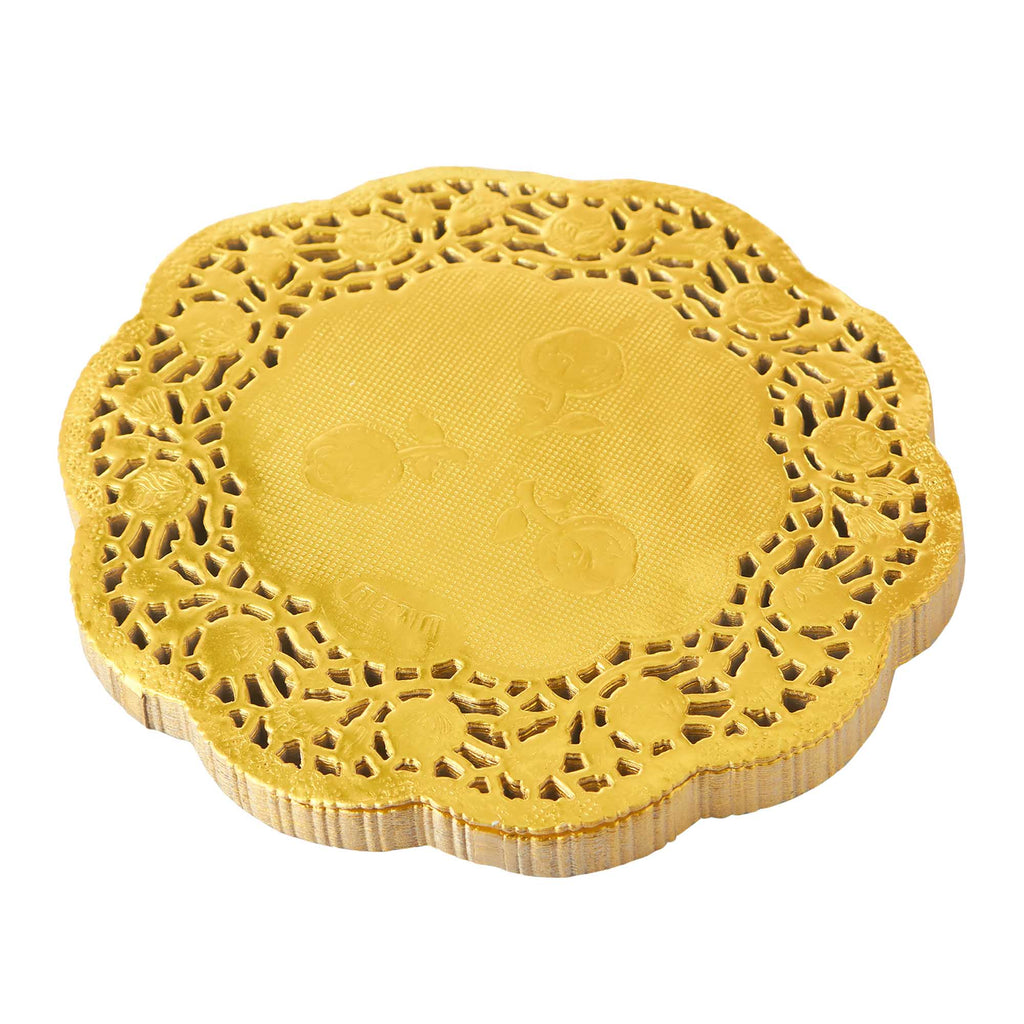 Round Lace Metallic Paper Doilies 4" - Set of 100 - Gold
