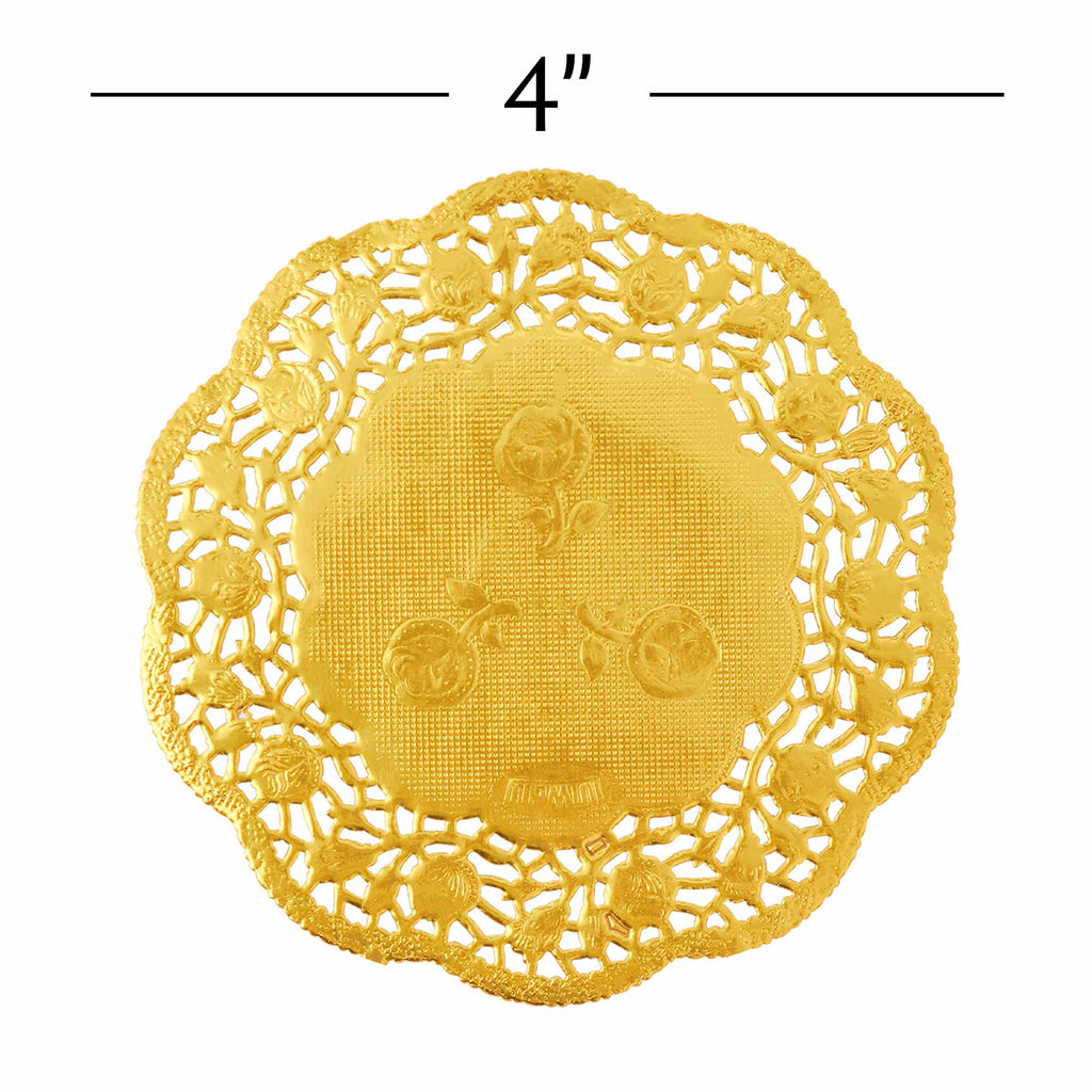 Round Lace Metallic Paper Doilies 4" - Set of 100 - Gold