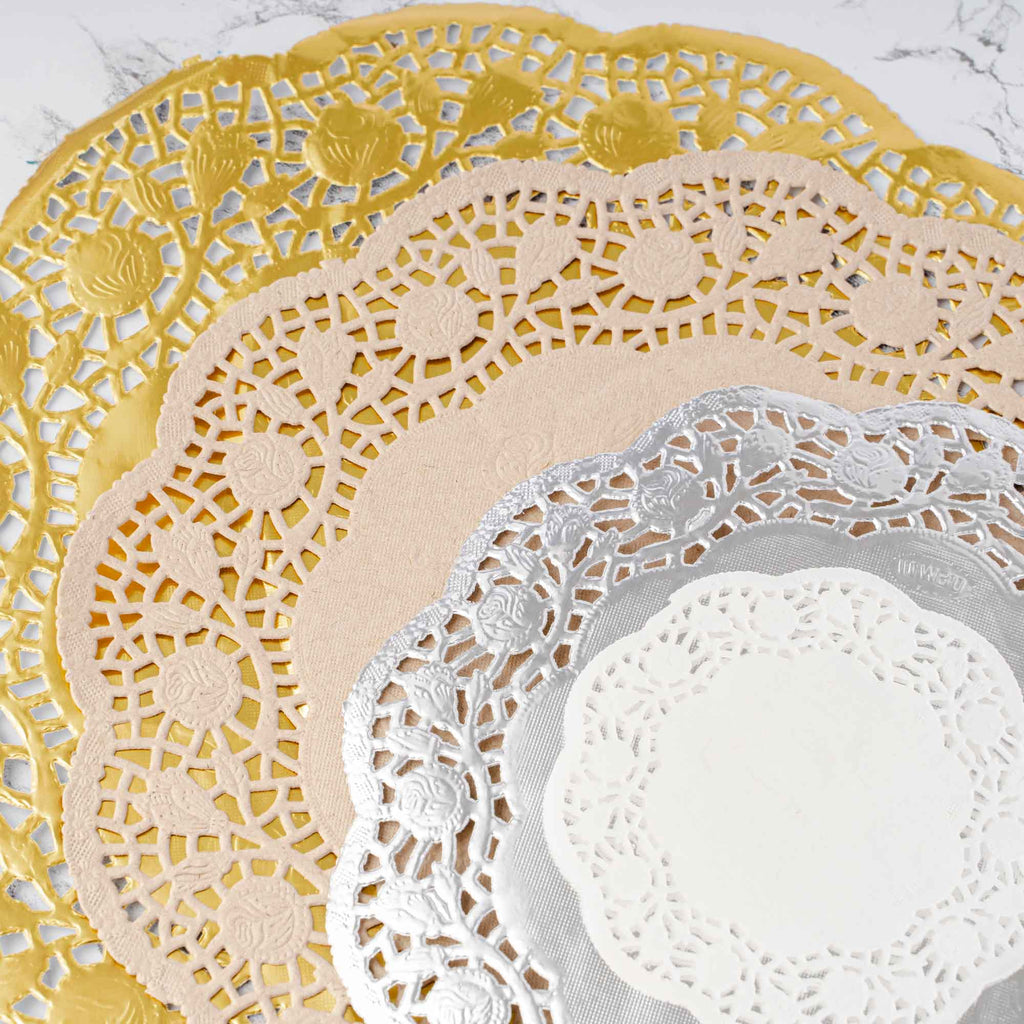 Round Lace Metallic Paper Doilies 4" - Set of 100 - Gold