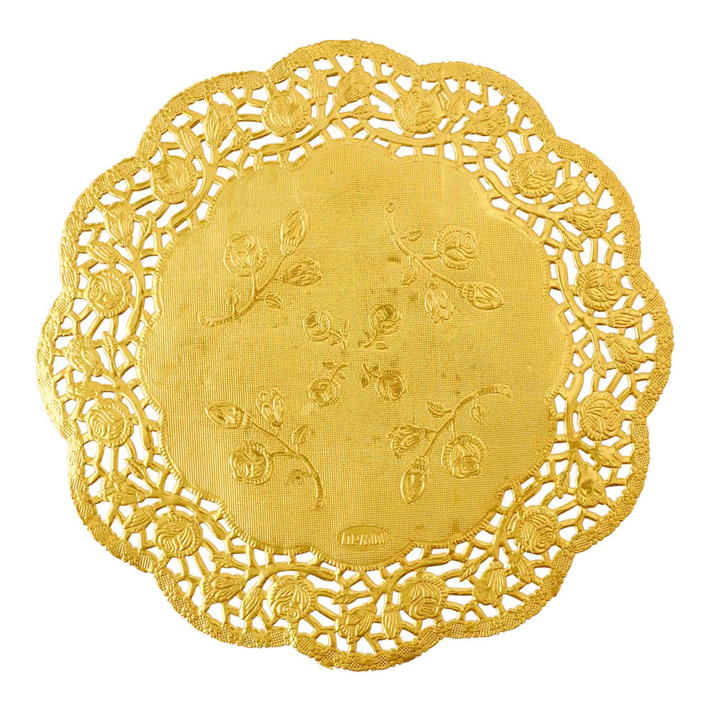 Round Lace Metallic Paper Doilies 8" - Set of 100 - Gold