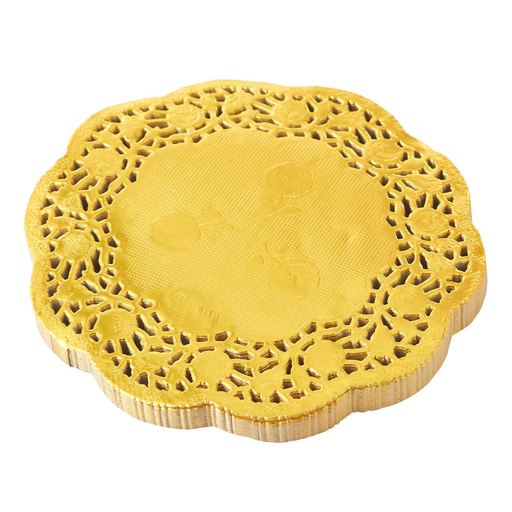 Round Lace Metallic Paper Doilies 8" - Set of 100 - Gold