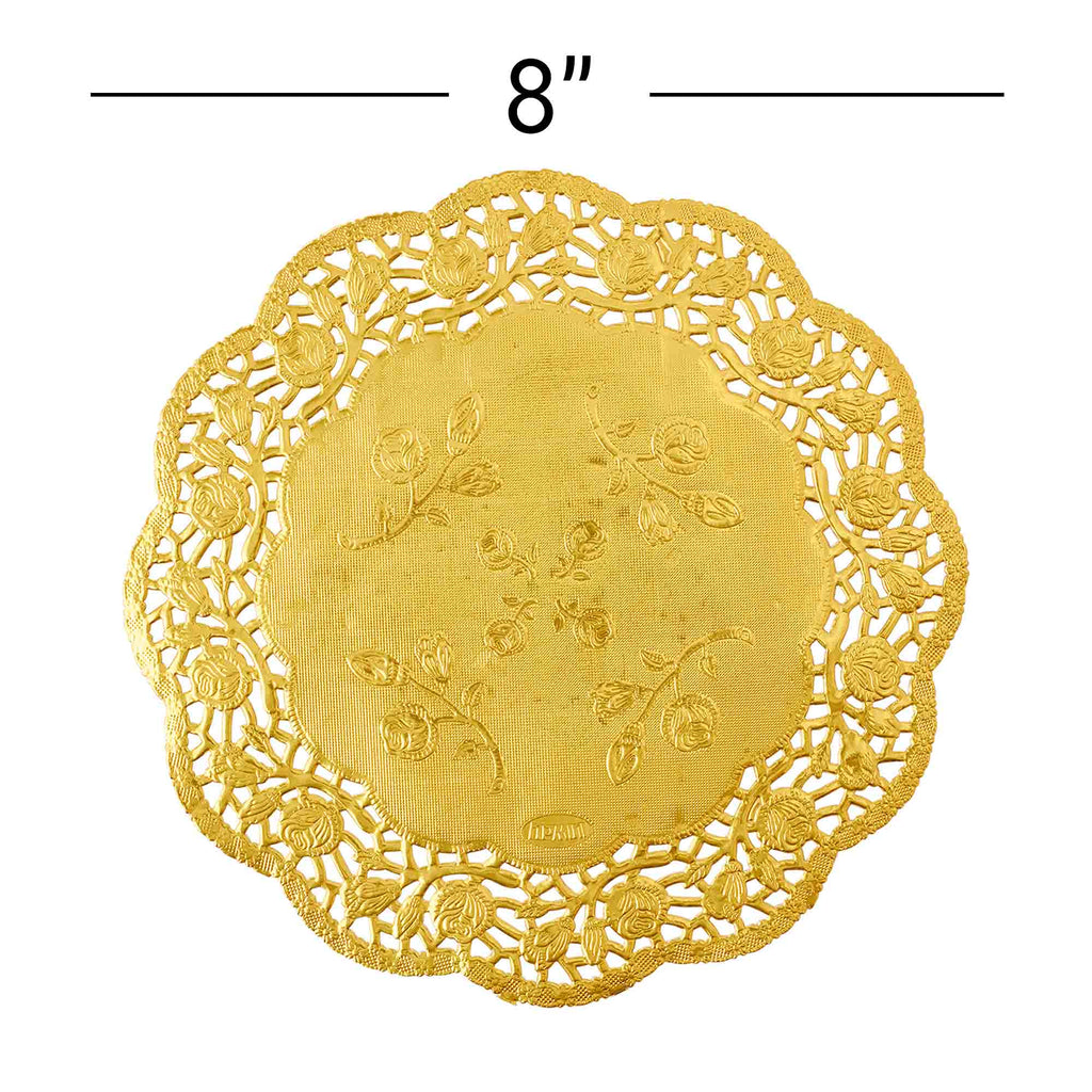 Round Lace Metallic Paper Doilies 8" - Set of 100 - Gold