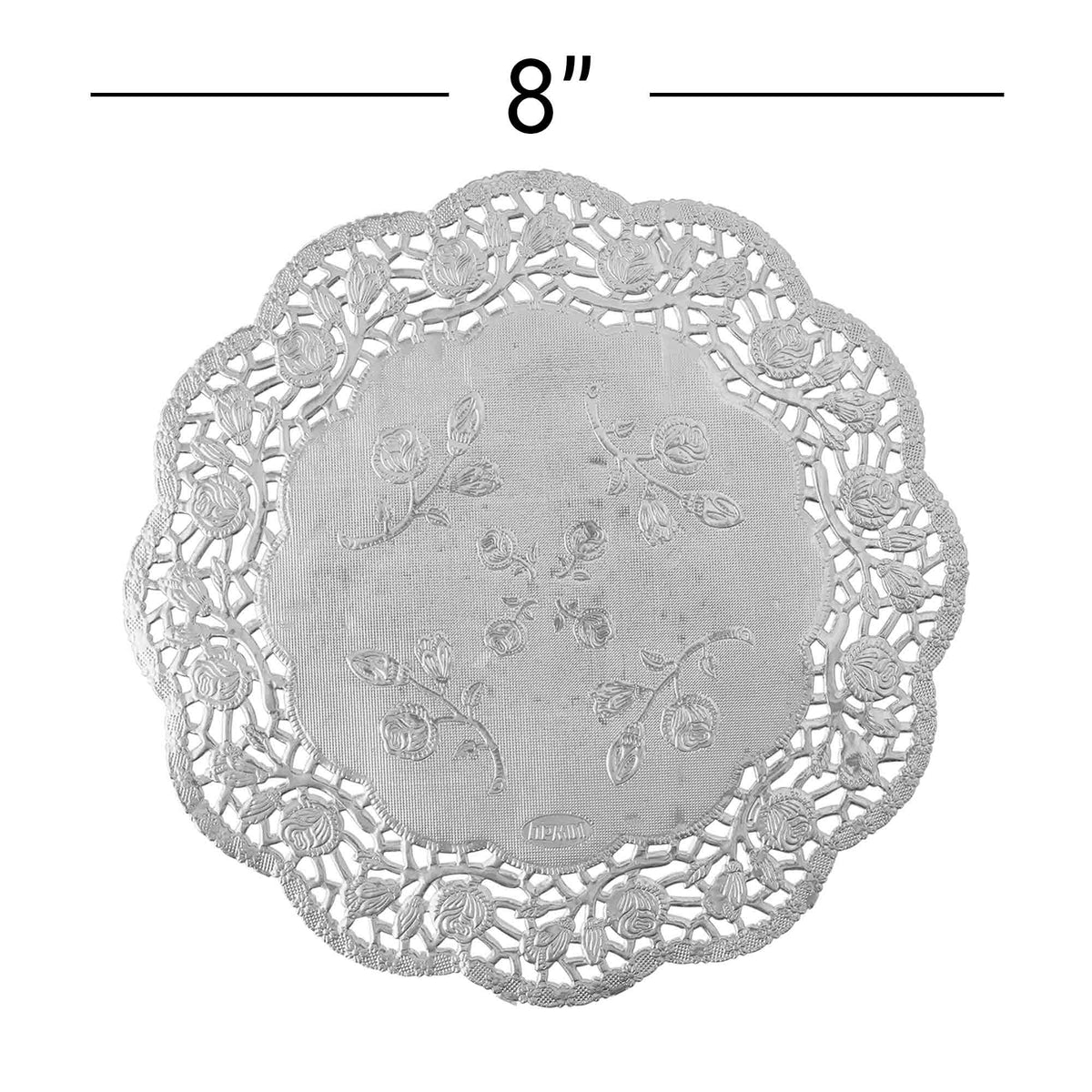 Round Lace Metallic Paper Doilies 8" - Set of 100 - Silver