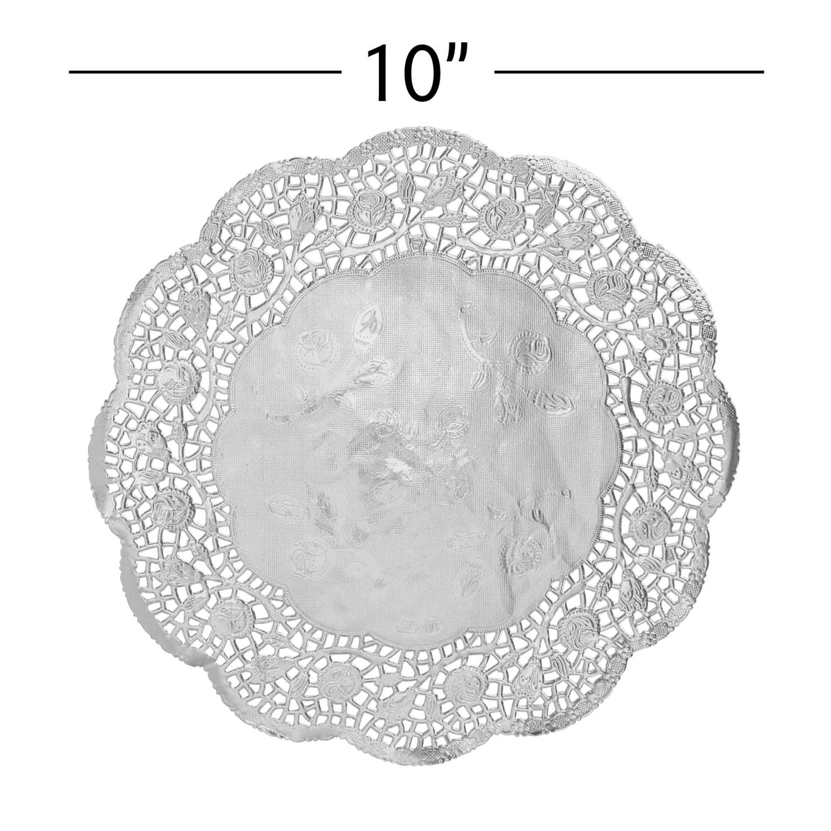Round Lace Metallic Paper Doilies 10" - Set of 100 - Silver