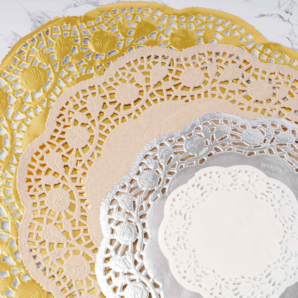 Round Lace Metallic Paper Doilies 10" - Set of 100 - Silver