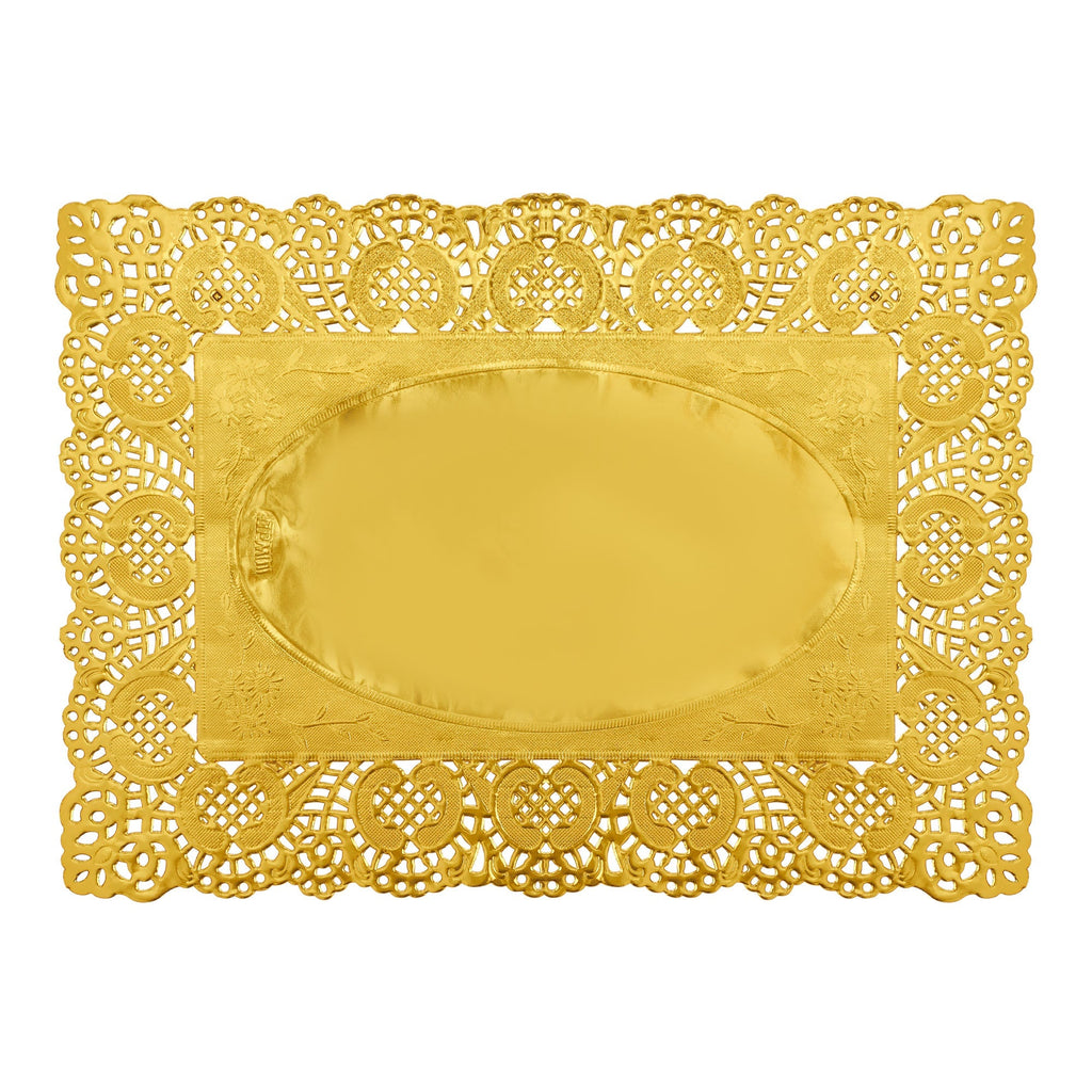 Rectangle Lace Metallic Paper Doilies 13½" L x 9¾" W - Set of 100-Gold