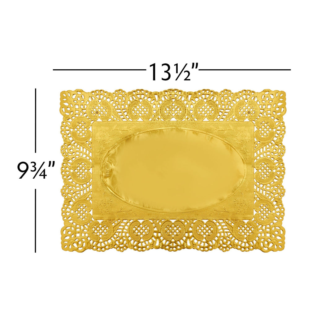 Rectangle Lace Metallic Paper Doilies 13½" L x 9¾" W - Set of 100-Gold
