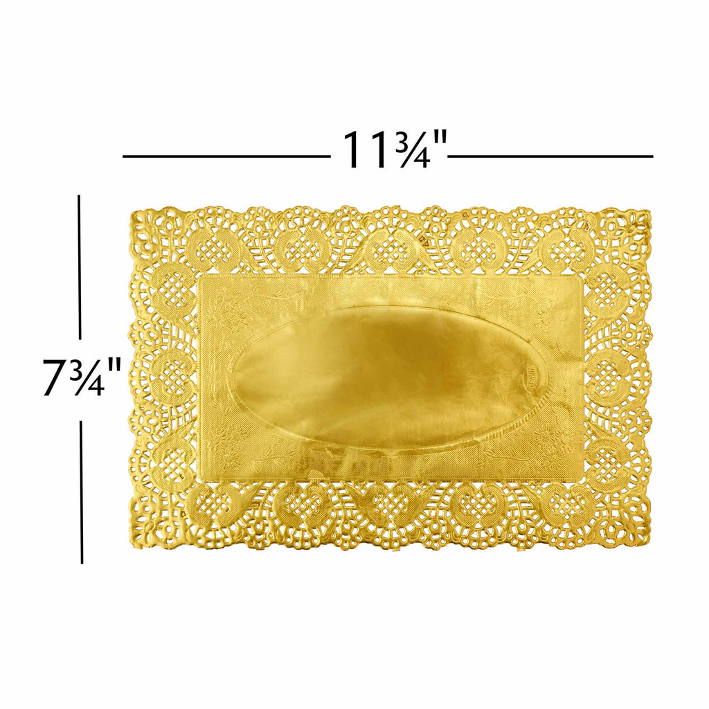 Rectangle Lace Metallic Paper Doilies 11¾" x 7¾" - Set of 100-Gold