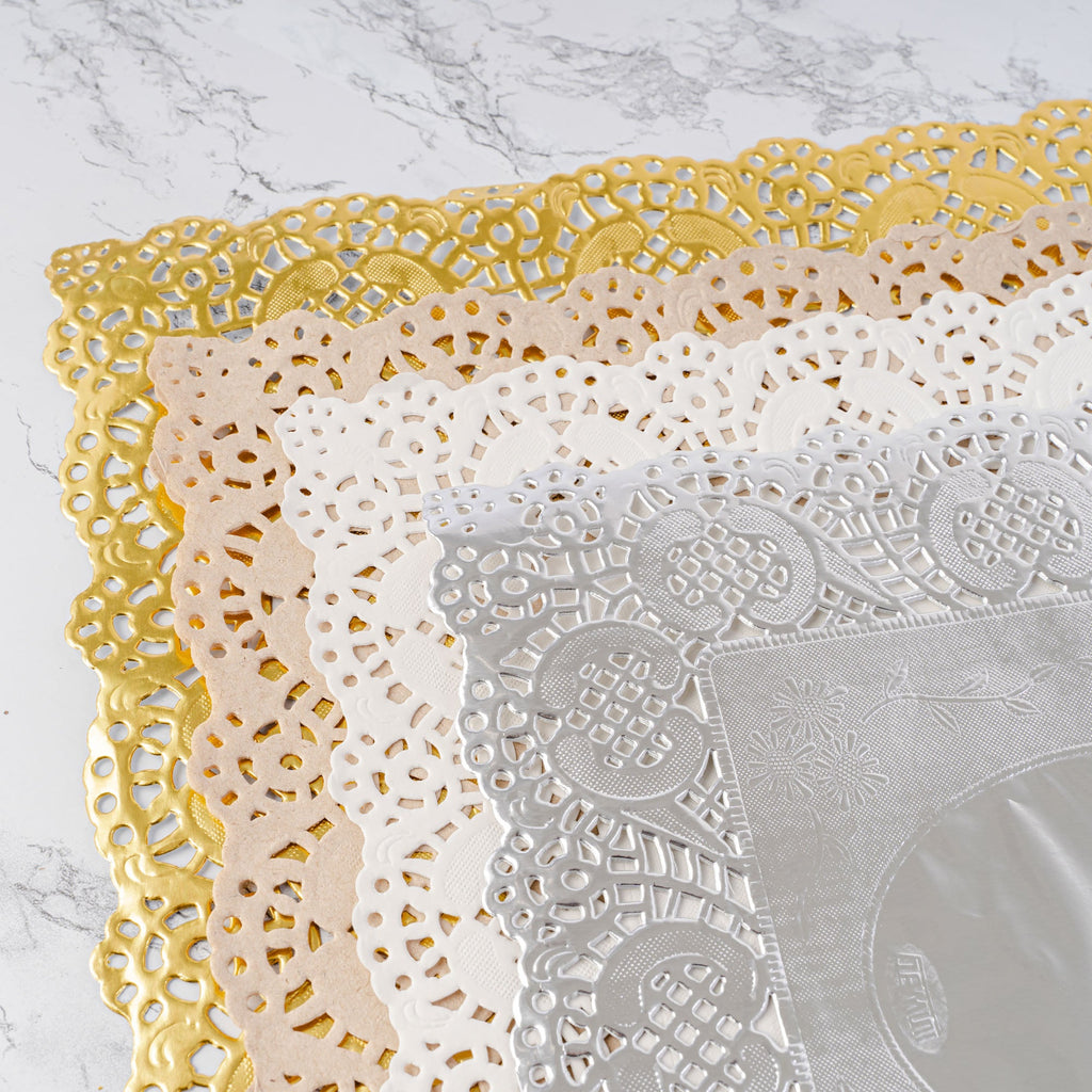 Rectangle Lace Metallic Paper Doilies 13½" L x 9¾" W - Set of 100-Gold