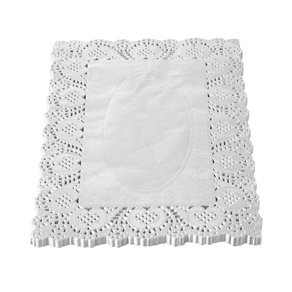 Rectangle Lace Metallic Paper Doilies 13½" L x 9¾" W - Set of 100-Silver