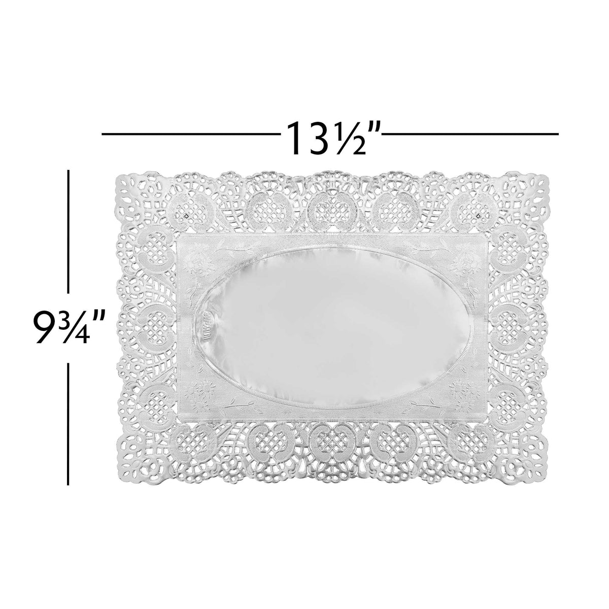 Rectangle Lace Metallic Paper Doilies 13½" L x 9¾" W - Set of 100-Silver