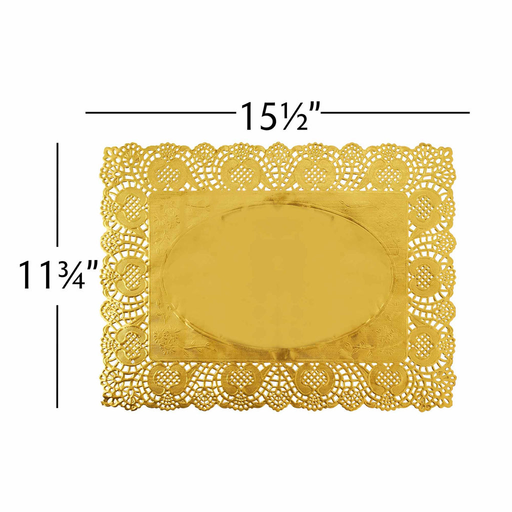 Rectangle Lace Metallic Paper Doilies 15½" L x 11¾" W - Set of 100-Gold